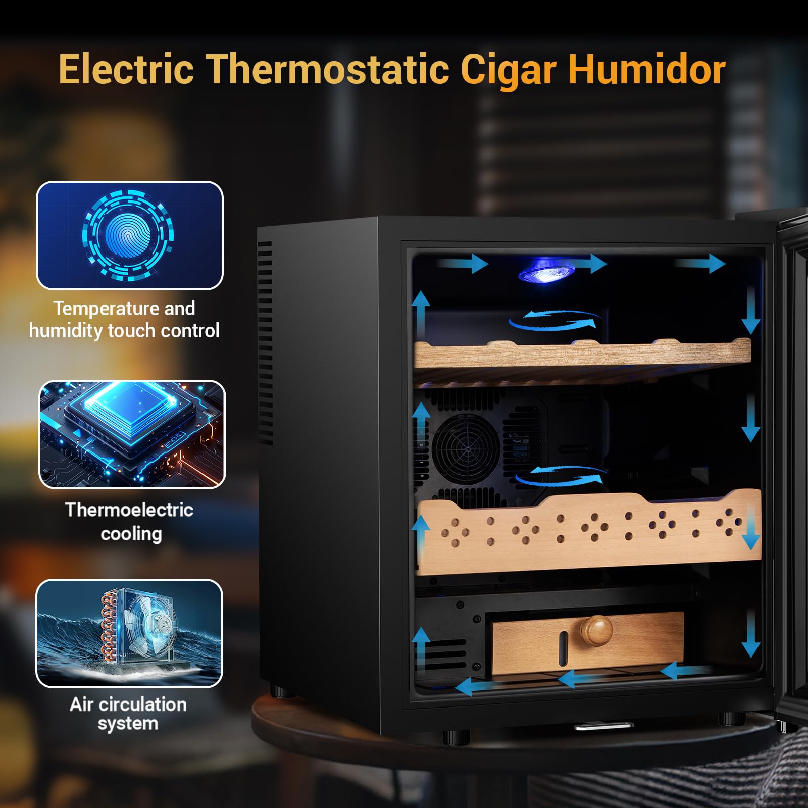 Electric Humidor for Cigars, 50L 300 Counts Large Capacity, Thermostatic Electric Cigar Cooler Cabinet with Spanish Cedar Wood Shelves, Digital LED Screen, Smart Humidity & Temp Control, Gifts for Men on Fridge.com