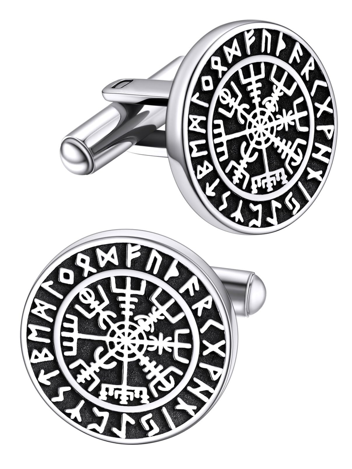 FaithHeart Gemelos Vikingos Hombres Acero Inoxidable 316L Gemelos Camisa Hombre Gemelos Religiosos Runas Vegvisir Celta Amuleto Padre