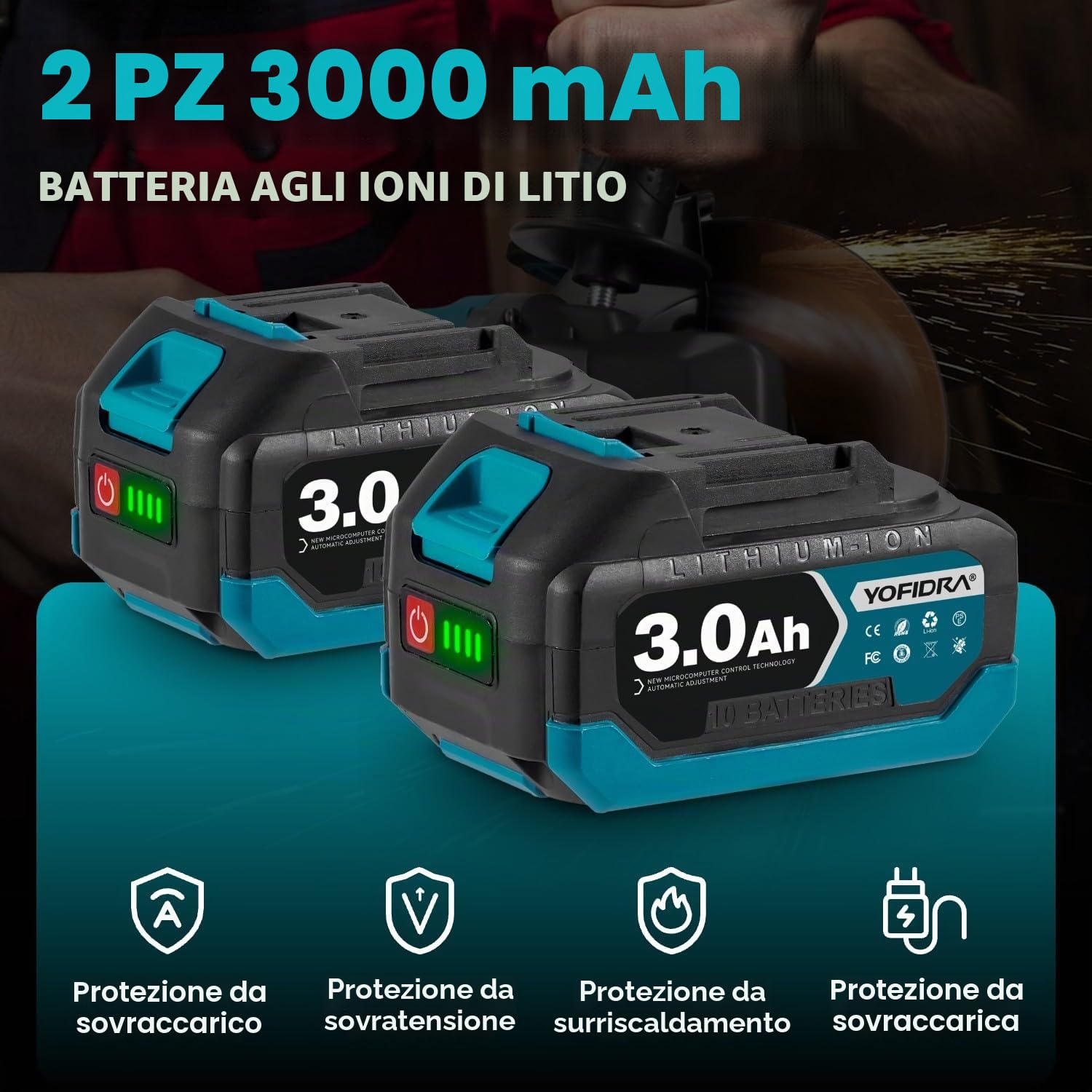 Yofidra Smerigliatrice Angolare a Batteria, Flex a Batteria 21V | 125mm | 5600RPM | 600W | 3 Velocità Regolabili | 2 Batterie 3.0Ah | 3 Dischi per Taglio e Levigatura