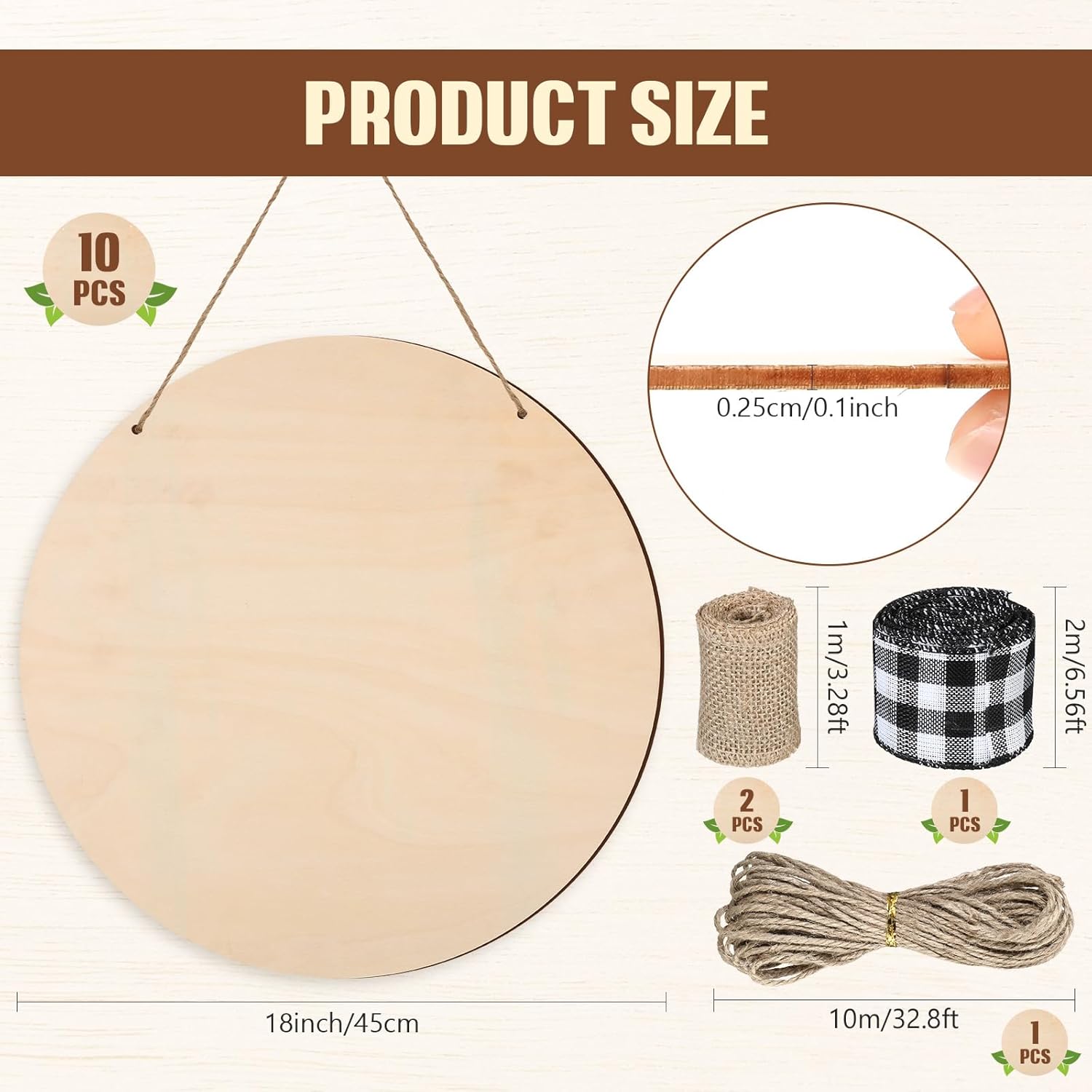 Suzile 10 Pcs 18 Inch Round Wood Circles for Crafts Unfinished Wooden Blank Signs Wood Circles for Craft Round Wood Disc for DIY Valentines Gift for Home Decor Painting