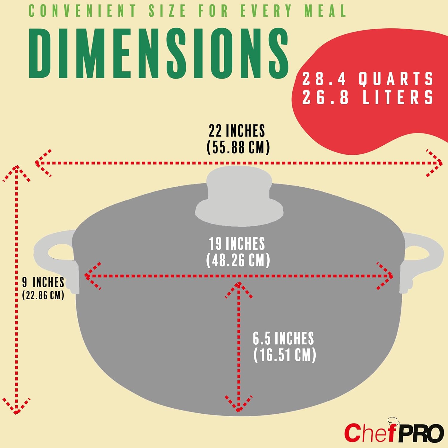 ALUMINUM CALDERO STOCK POT by Chef Pro, Durable Aluminum, Superior Cooking Performance for Even Heat Distribution, Perfect For Large/Small Groups, Riveted Handles, Commercial Grade, 28.4 Quart