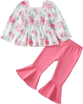 Kucnuzki Baby Girl Clothes Toddler Girl Outfits Fall Winter Long Sleeve T Shirts Top Flare Leggings Pants Kids Clothing