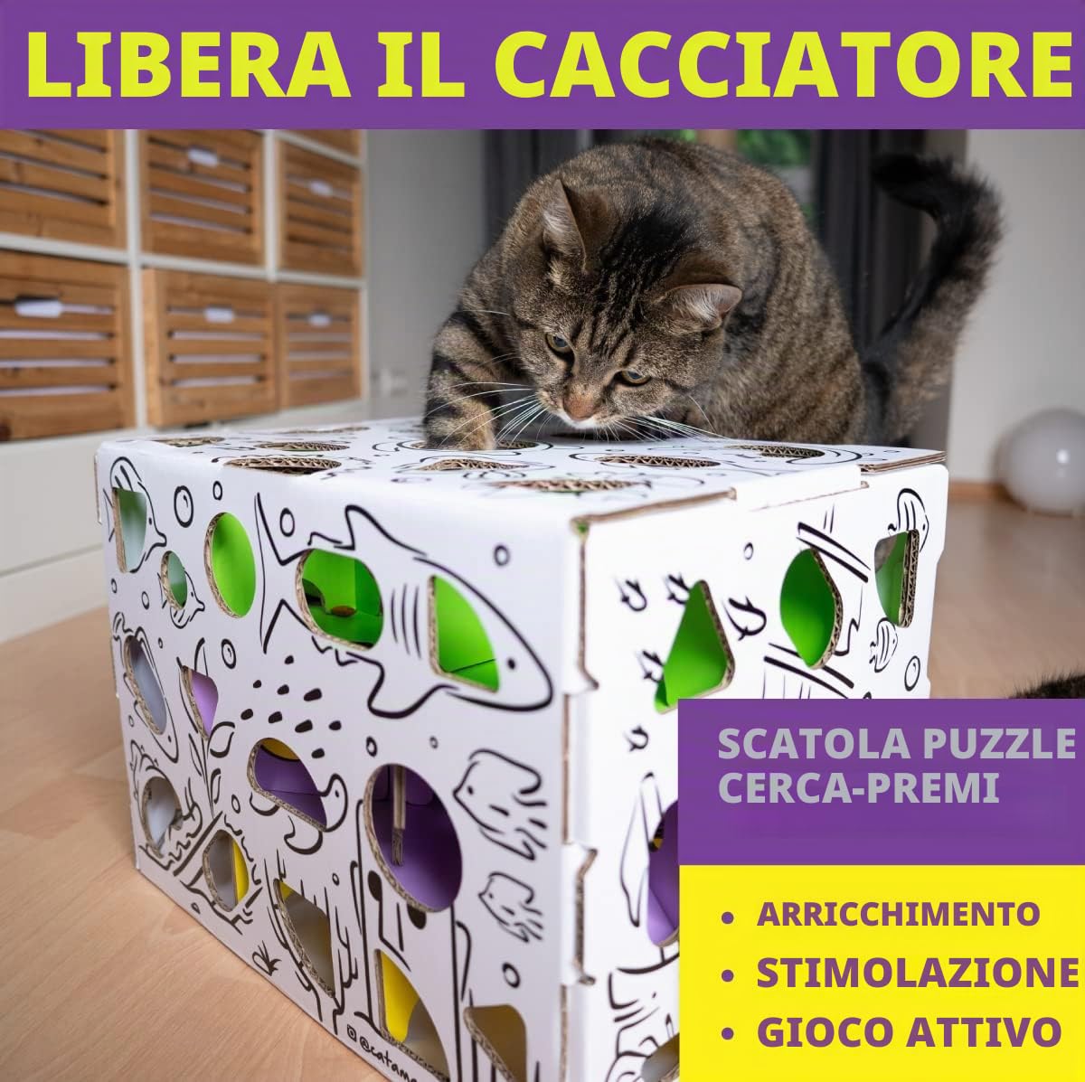 Cat Amazing Mega - Scatola Puzzle Interattiva per Gatti - Labirinto e Mangiatoia - Giocattolo Alimentare Arricchente per Interni