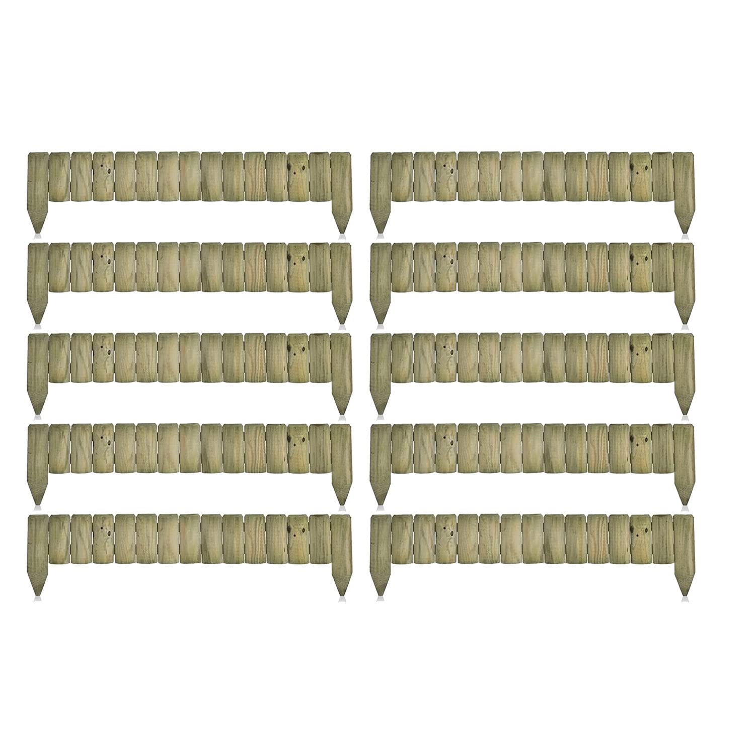 GBS 1M Fixed Picket Fence Edge Log Border Roll - Garden Outdoor Lawn Pathway Edging - Use For Sectioning - Edge Ending Spike Ground Fixing - Natural Look - 6cm x 15cm x 100cm (10) โ image 1