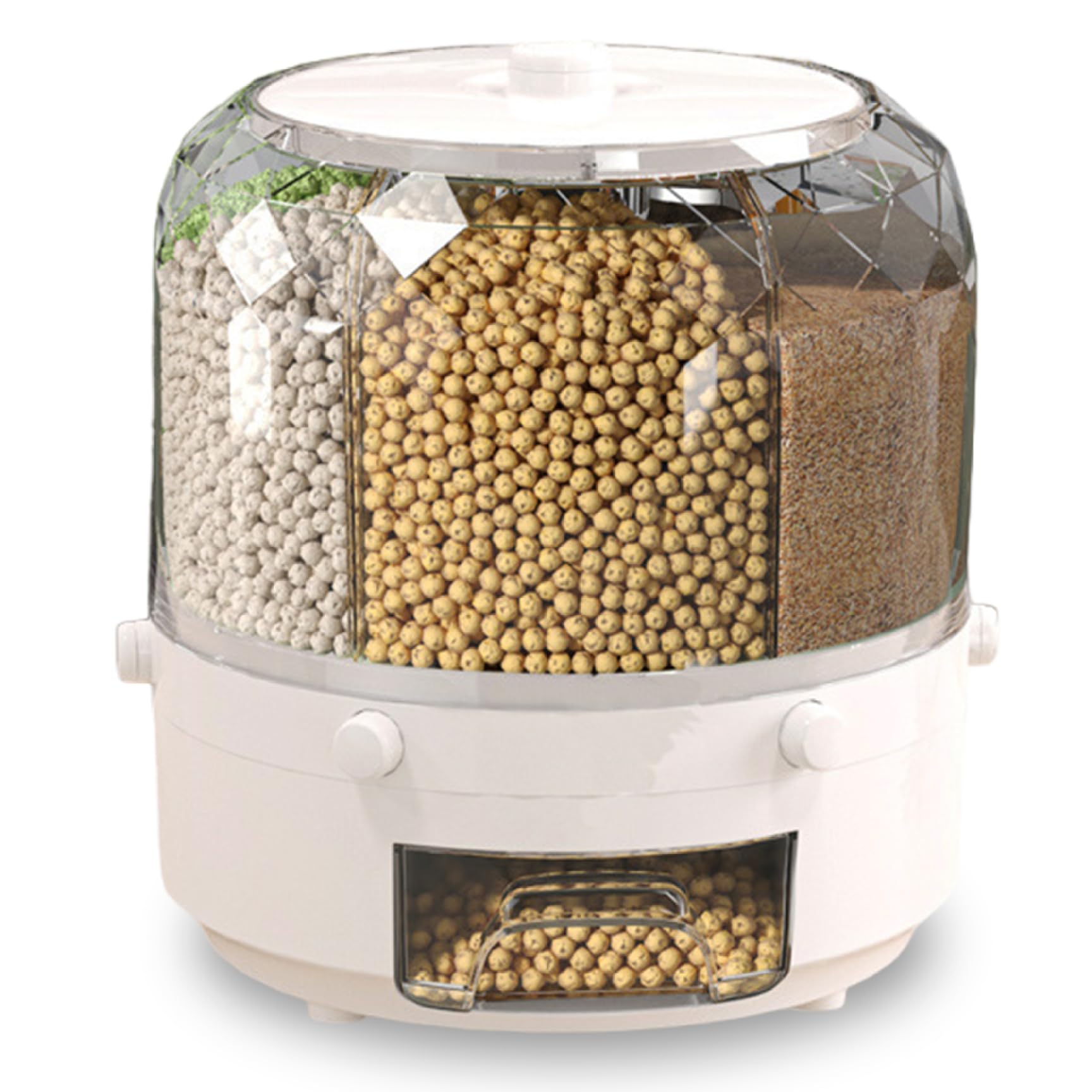 Faroby White Cereal Dispenser Grain Storage Container 360掳 Rotating, Rice Dispenser For Small Grains Beans Snacks,