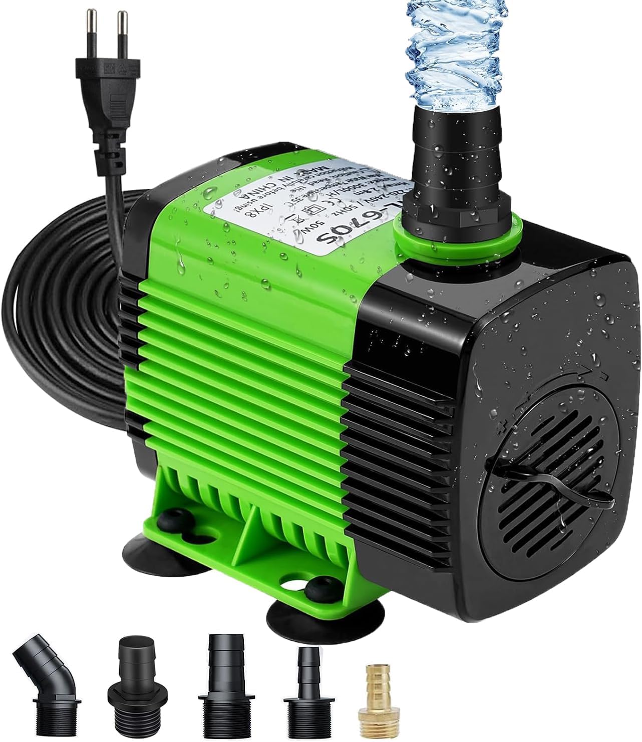 Lnicez Bomba de Agua Sumergible - Potente Bomba Pequeña (50W 3500L/H) Bomba de Agua Acuario con 2.8 m de Altura de Elevación, 5 Boquillas para Fuentes de Pared,Tubble,Acuario Cable-1.8 M (Talla)