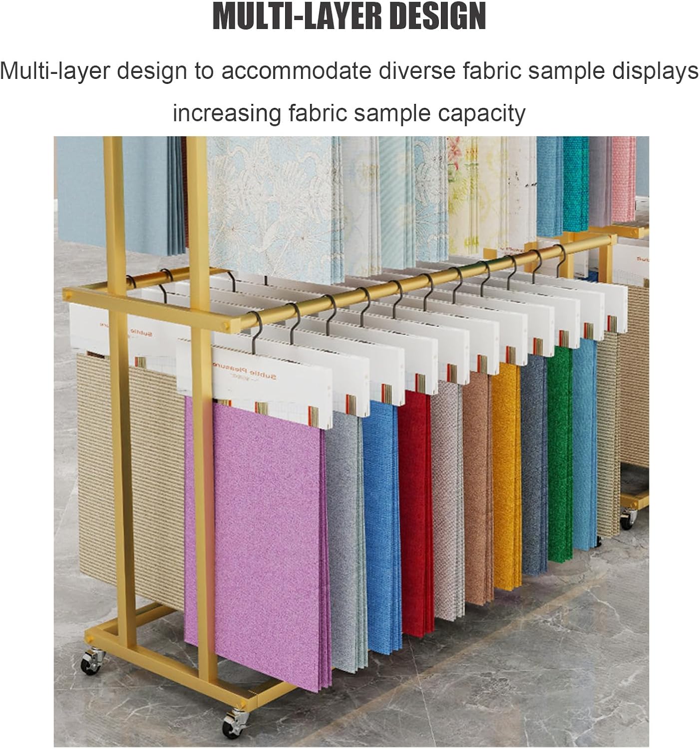 Commercial Textile Fabric Sample Display Rack, Boutique Display Fabric Curtain Sample Color Card Storage Rack, Floor-Standing Metal Organizer Holder for Quilts/Bed Sheets/Towels/Silk Scarves