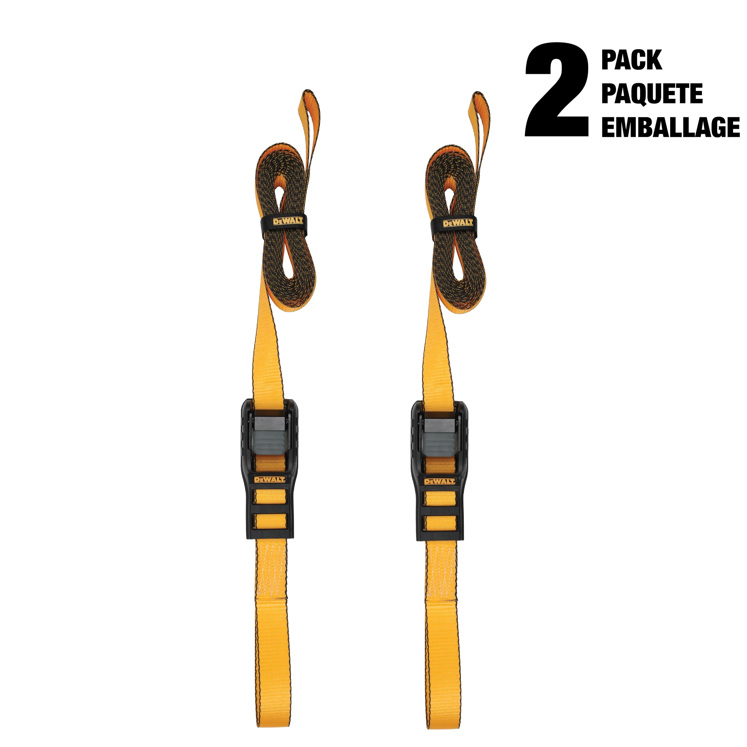 DEWALT DXBC90046 - Cinghie di ancoraggio di alta qualità, 3,2 x 3,2 cm, carico di lavoro sicuro 303,9 kg, resistenza alla rottura 0,9 kg, confezione da 2