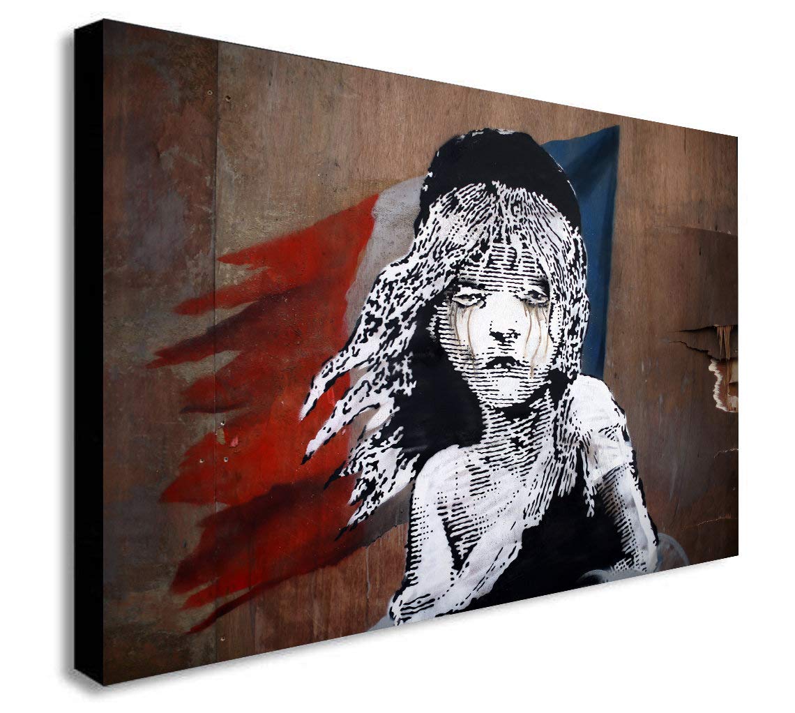 Fab Banksy Canvas - Les Miserables Paris - Wall Art Framed Print - Various Sizes (A3 16X12 Inches)