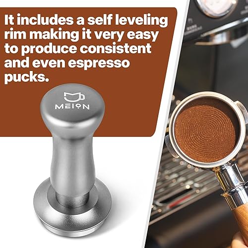 Miniatura 10 de MEION Espresso Tamper 2.098 in, manipulador de café calibrado de doble resorte con base de acero inoxidable, viene con almohadilla de almacenamiento