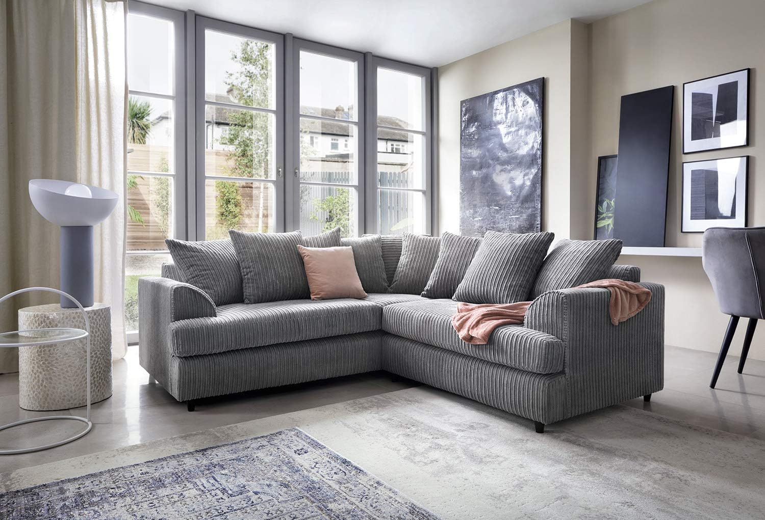 Abakus DirectFerguson Corner Sofa in Grey Jumbo Cord Chenille Fabric (Corner Sofa)