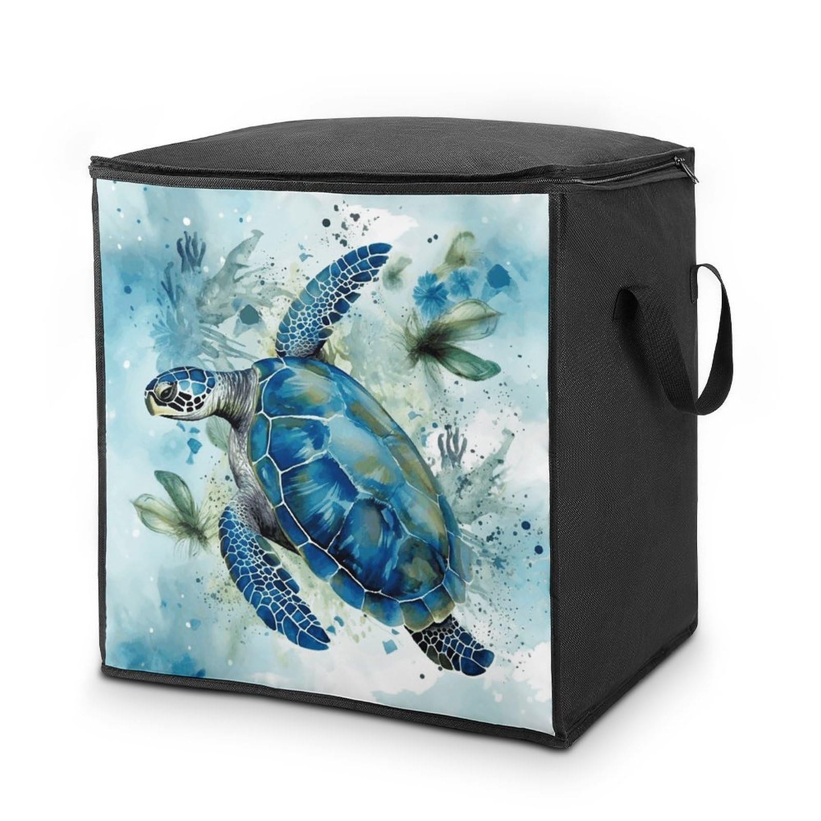 Sea Turtle-Blue Storage Bag with Zippers And Handle Extra Large Bedding Comforter Storage Bag Foldable Blanket Storage Bags Fabric Moving Bags for Closet Organizer (70L)