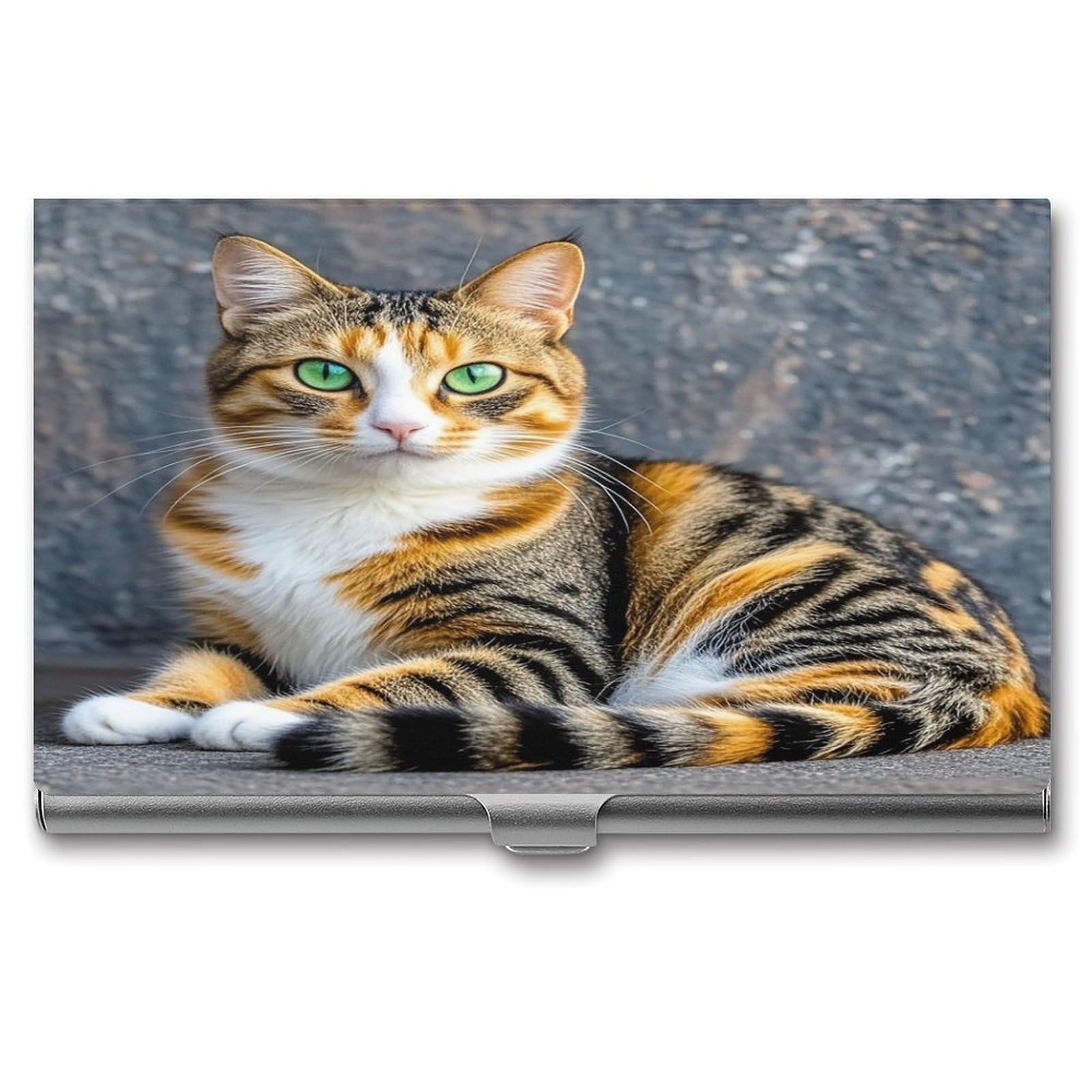 FekiLoot Cat Business Card Holder for Men Women Metal Slim Organizer Business Card Carrier Wallet Name Cards Holder Retro Slim Pocket Purse Small Portable Card Case
