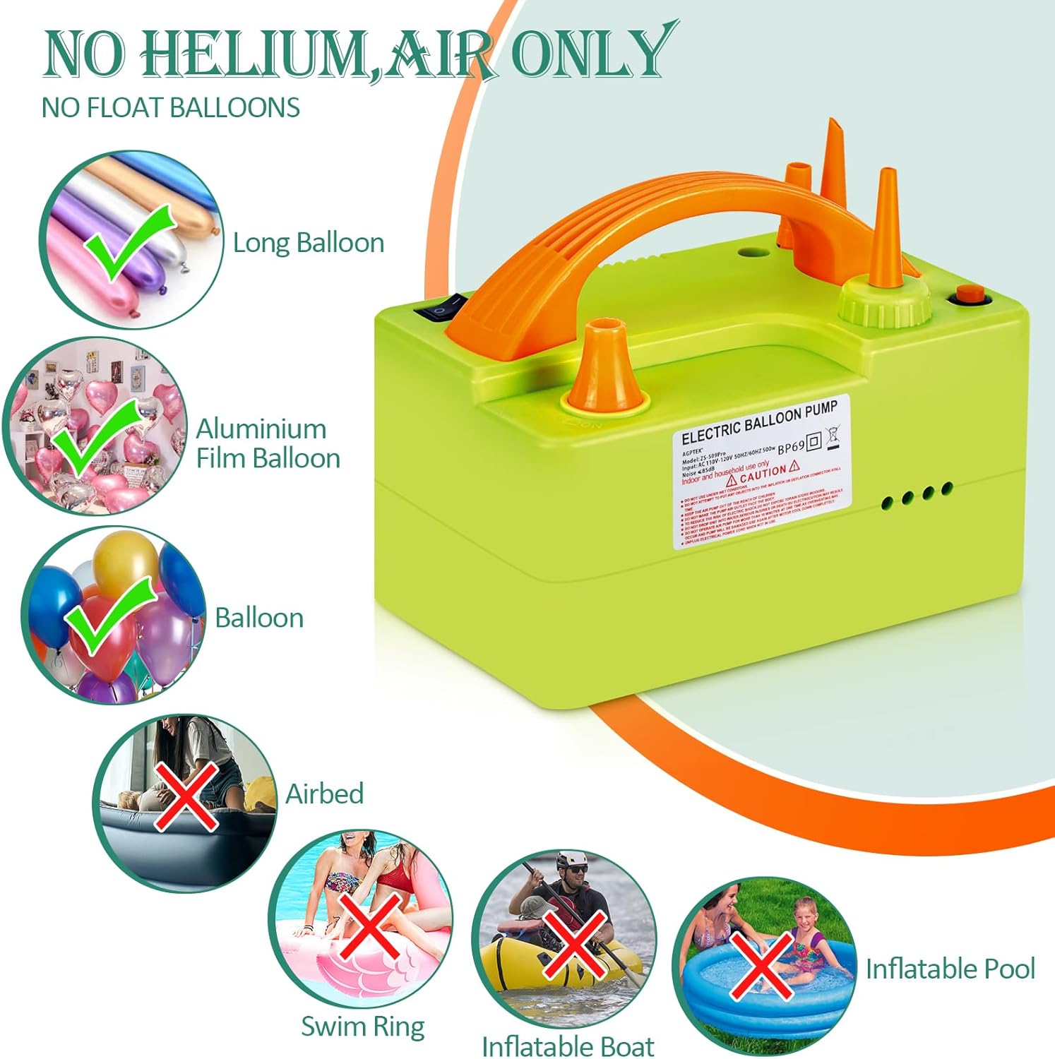 AGPtEK Electric Air Balloon Pump, 3-in-1 Electric Balloon Pump for Latex 260Q Foil Balloons 110-120V 500W Portable Electric Balloon Blower Air Pump Balloons Inflator for Party Holiday Decoration