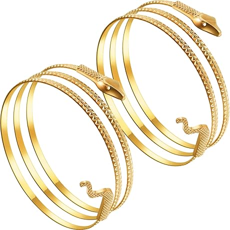 2-Pack Snake Arm Cuffs for Women: Enhance Your Egyptian Costume with Gold Accessories