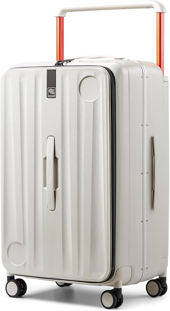 Multifunctional 26 Inch Checked Luggage Hard Shell Suitcases with Wheels Travel Trunk Style Luggage Large Rolling Suitcase for Women Men(Ivory White)