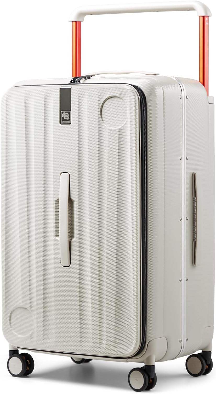 Multifunctional 26 Inch Checked Luggage Hard Shell Suitcases with Wheels Travel Trunk Style Luggage Large Rolling Suitcase for Women Men(Ivory White)