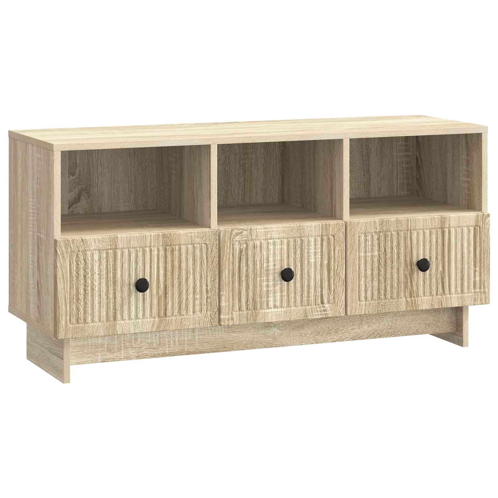 SYDE Mobile TV con cassetto, rovere Sonoma, 102 x 34,5 x 50 cm | Legno lavorato resistente, ampio stoccaggio, stile vintage moderno, facile da pulire