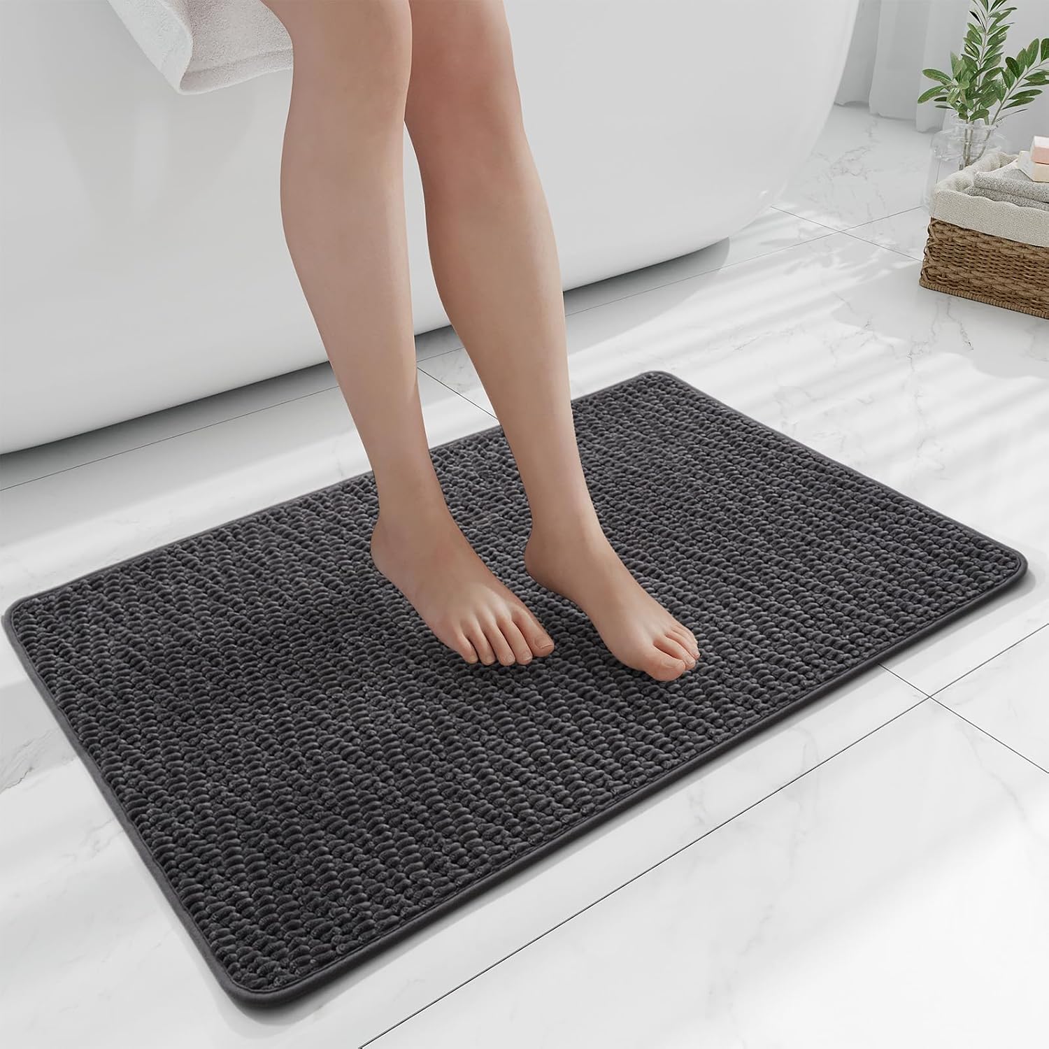 Bathroom Rugs Non Slip Washable, Rubber Bath Mats for Bathroom,Quick Dry,Super Absorbent Ultra Thin Small Bath Mat Low Pile Bath Floor Mat Fit Under Door,Shower,Sink, Dark Grey, 20"x32" 1'8" x 2'8" (Rectangular) Dark Grey