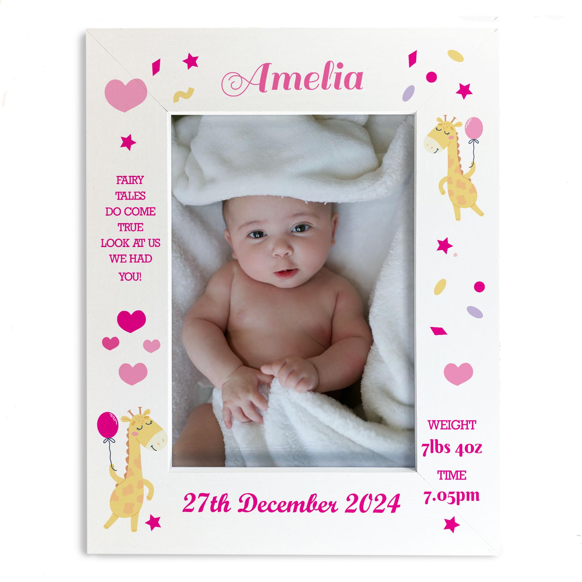 Personalised Baby Girl Photo Frame With Birth Details and Cute Design New Baby Gift Nursery Photo Frame Baby Photo Frame Gift For New Mummy Daddy Keepsake (Design 6)