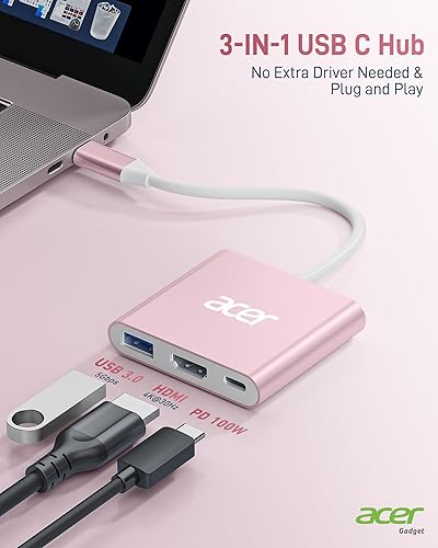 Miniatura 16 de Acer Adaptador USB C a HDMI, 4K USB C Hub con 100 W PD, puerto USB 3.0, HDMI a USBC convertidor AV digital multipuerto para MacBook Pro/Air, iPad