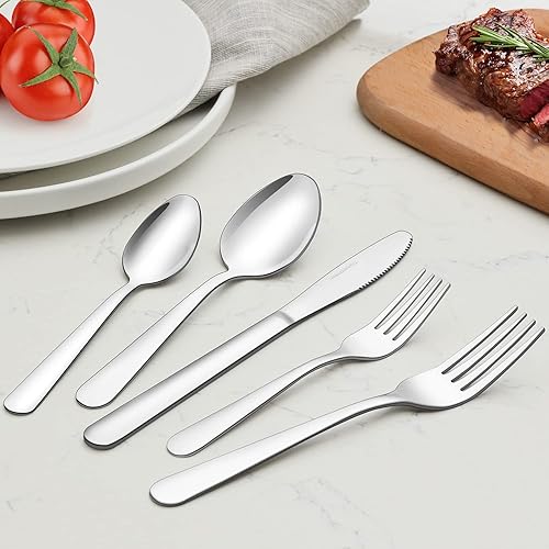 Miniatura 7 de Funnydin - Juego de cubiertos de acero inoxidable de 20 piezas para 4 juego de cubiertos de acero inoxidable cucharas y tenedores apto para el