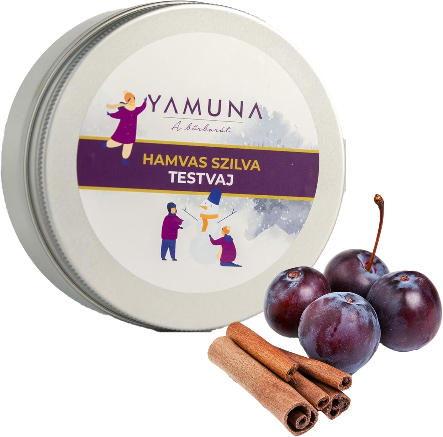 YAMUNA NATURAL BEAUTY – Luxueuze lichaamsboter, verzorging met sheaboter en cacaoboter voor de droge huid. Geeft intensieve hydratatie, een zijdezachte, soepele huid (200 ml, pruim met kaneel)