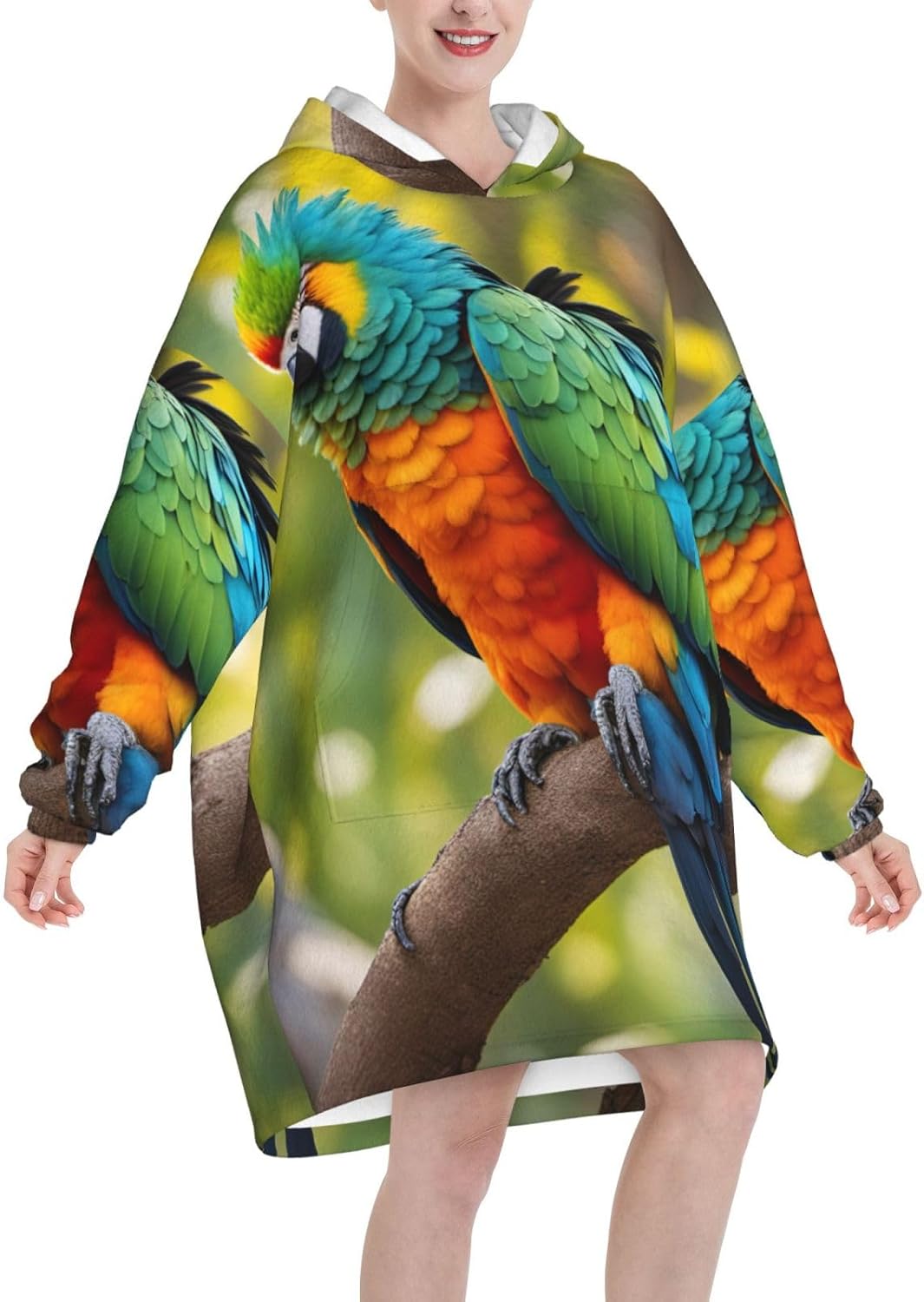 Fantastic Parrot Feather Print﻿ ﻿winter Cozy Blanket Hoodie Wearable With Sleevesfor Christmas New Year Loungewear