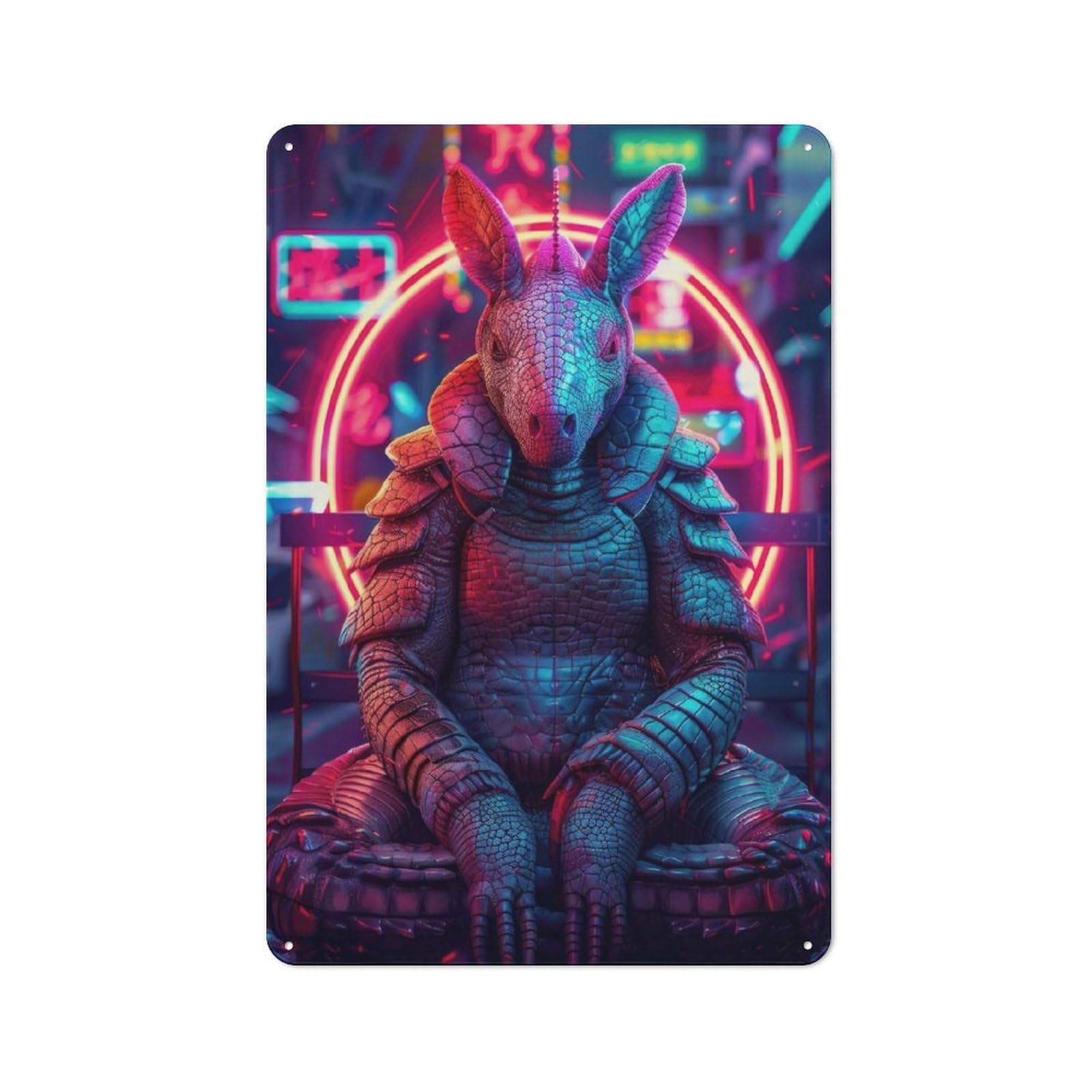 Junmoney Style-13 Cyberpunk Armadillo In Neon Cityscape Tin Sign 30X20cm For Bar Or Restaurant, Retro Wall Decor, A Christmas Gift For People Styling Bar And Restaurant