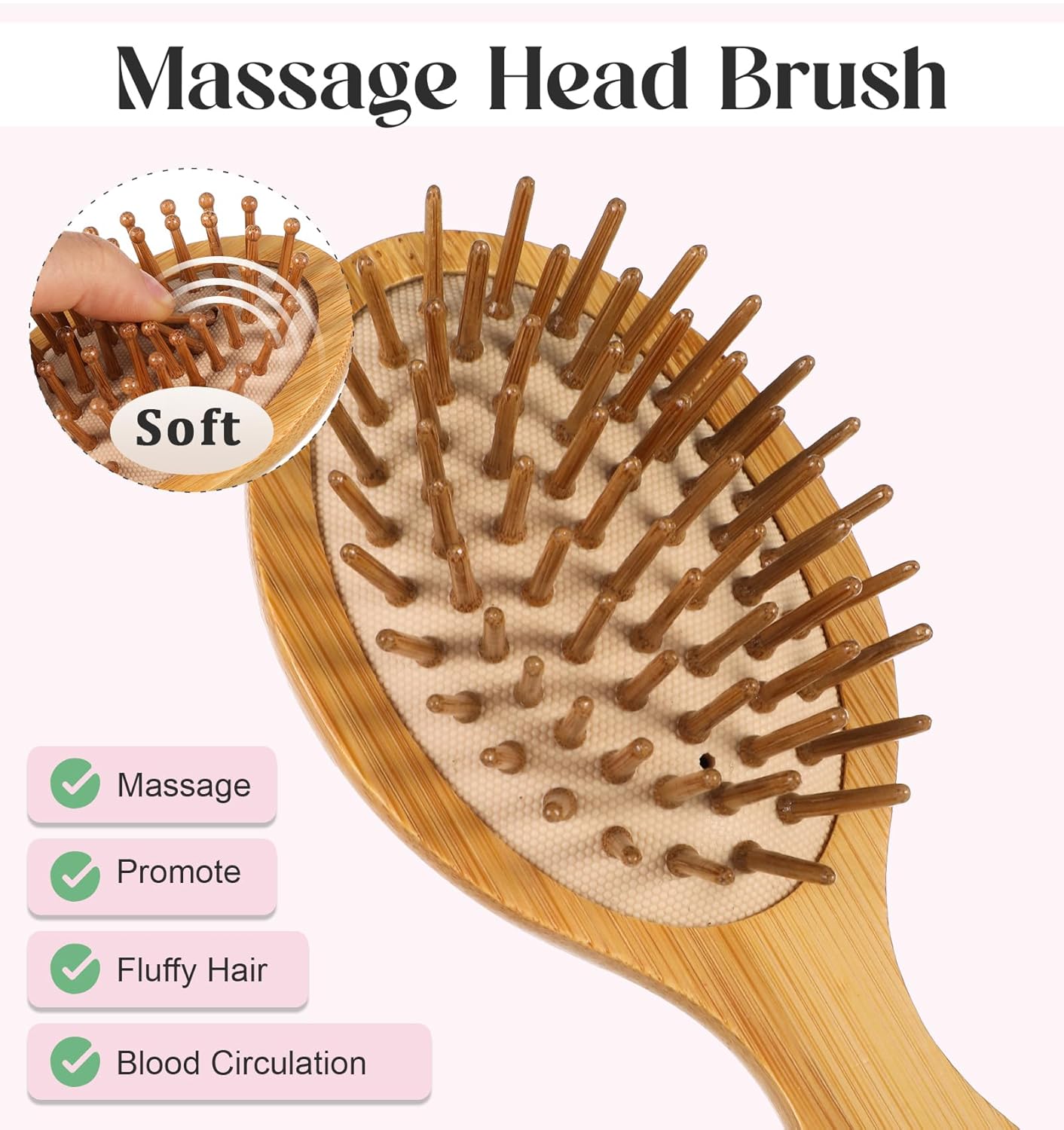 Mini Bamboo Brush, 2 Pack Bamboo Brushes for Hair Growth, Wood Hairbrush for Women Men Kids All Hairtypes, Travel Home Wet Dry Hair Massaging - Image 4