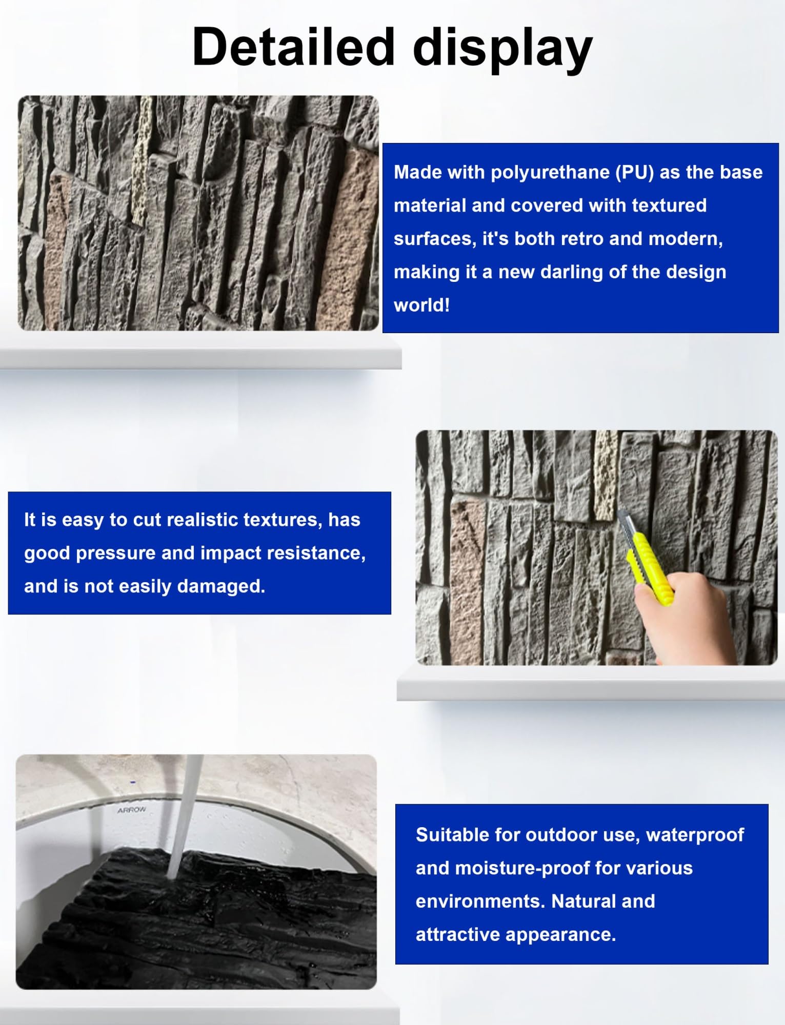 Paneles de pared de piedra sintética 3D, revestimiento de revestimiento de imitación para decoración de pared interior y exterior, paquete de 2