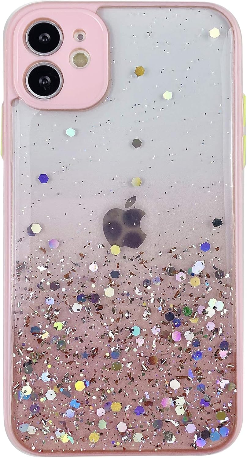 Takvet Clear Glitter Case for iPhone 11 Case for Girls Women Cute Bling Sparkle Shining Case with Hard Back and Soft TPU Bumper Shockproof Protective Case Cover for Apple 6.1'' iPhone 11 (Pink)