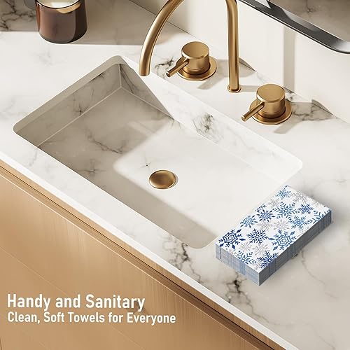 Miniatura 3 de 100 toallas de mano desechables, servilletas de papel de copo de nieve, servilletas de invitados de acuarela, copos de nieve azules, papel