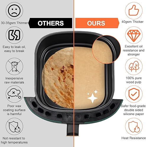 Miniatura 4 de Forros para freidora de aire, hojas de papel pergamino desechables, forro de papel de hornear sin blanquear de 8 pulgadas para asar a la parrilla,