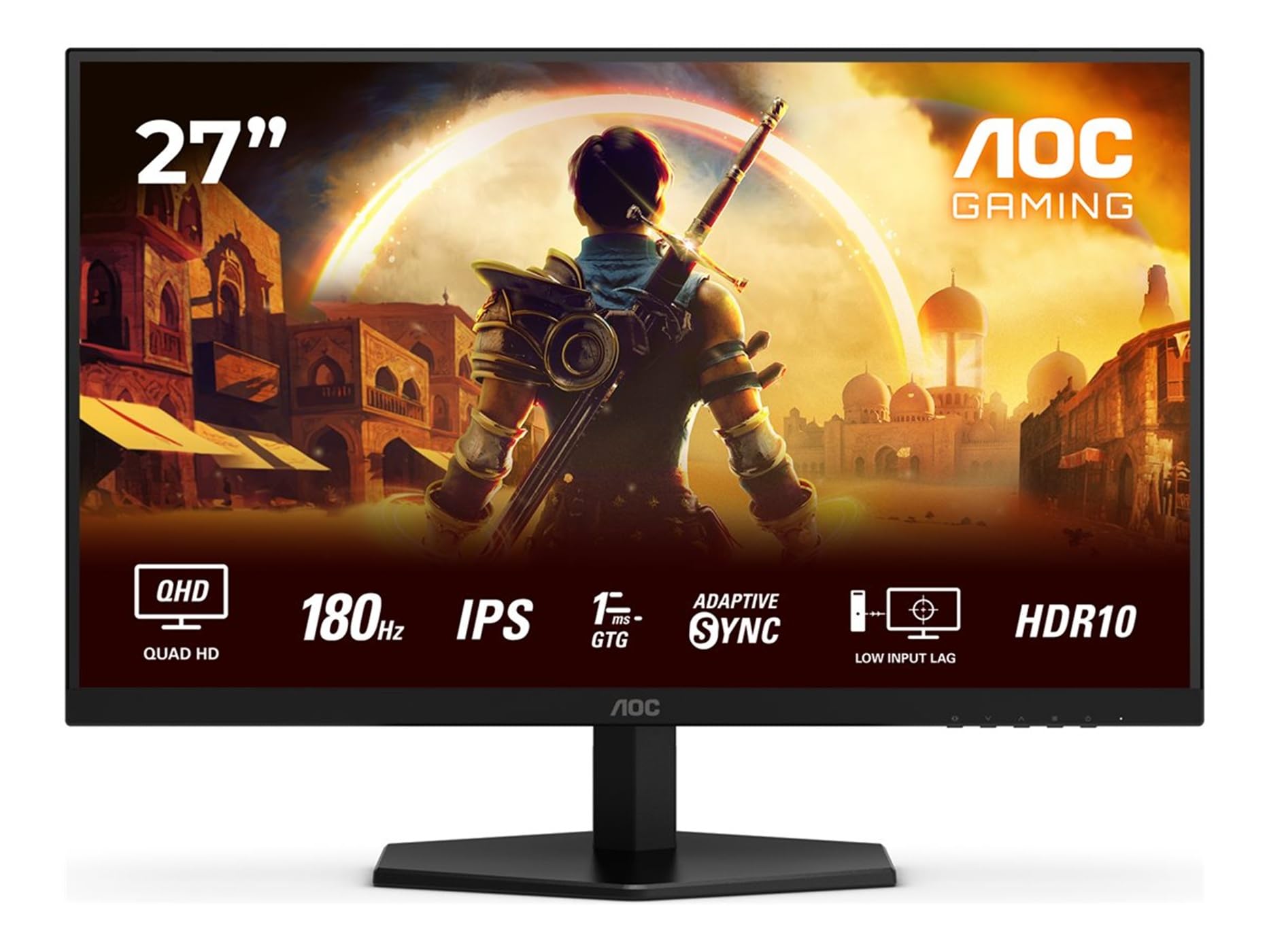 AOC Q27G42XE Monitor Gaming 27" QHD, 180 Hz, IPS, 1 ms GtG, HDR10, FreeSync Prem., G-Sync Compat., Altavoces (2560x1440, 2X HDMI 2.0, 1x DP 1.4) Negro
