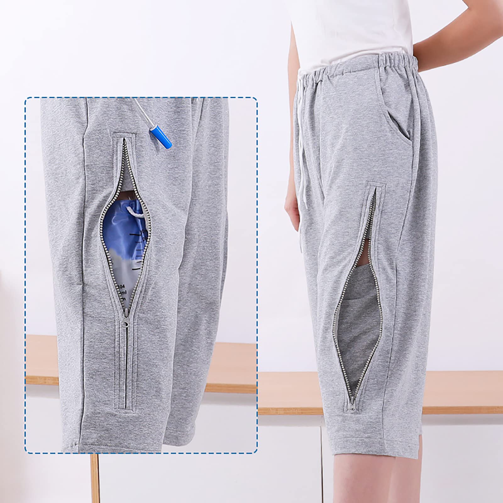 Pantaloni corti per sacca da gamba per catetere, pantaloni per sacca per urina con doppie tasche, contiene sacche da gamba da 2000 ml, compatibili con nefrostomia, cateteri sovrapubici e biliari