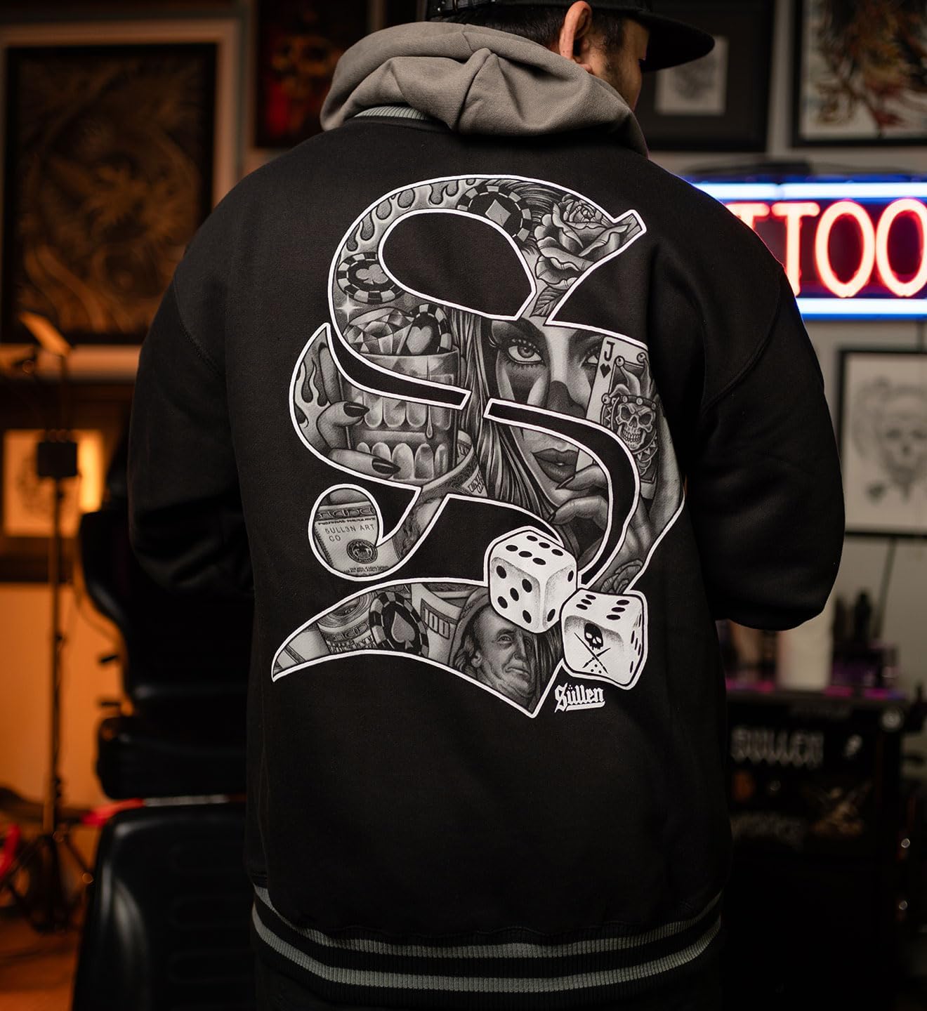 Sullen Men's S Dice Tattoo Lifestyle Graphic Long Sleeve Zip Up Hooded Fleece Sweatshirt - Image 3