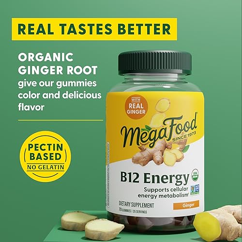 Miniatura 5 de MegaFood - Gomitas energéticas de vitamina B12, veganas, con vitaminas metil B12 para apoyar la producción de energía celular, jengibre, suplemento