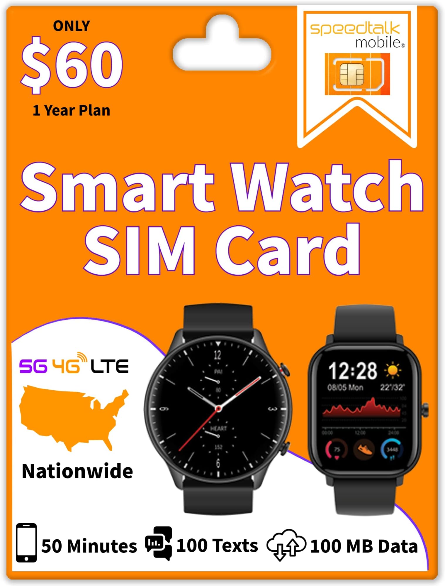 Smart Watch SIM Card - Compatible with 2G 3G 4G LTE GSM Smartwatches and Wearables - 1 Year Service