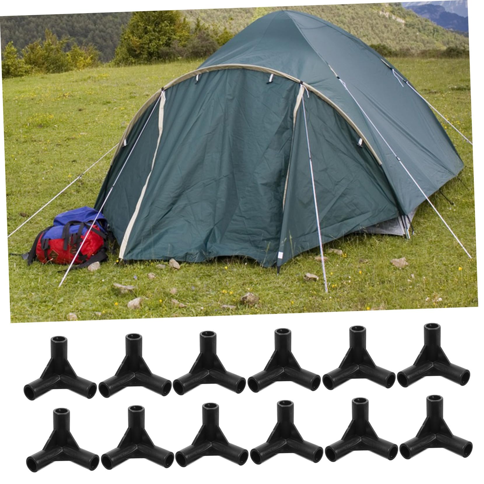 24 Pièces Raccords de Tente en Plastique PE Noir pour Camping