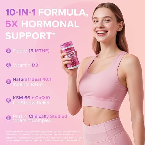 Miniatura 2 de TIMORA Suplemento prémium de mio y D-chiro inositol proporción 40:1 para mujeres, fórmula 10 en 1 con folato, vitamina D3 y Ashwagandha
