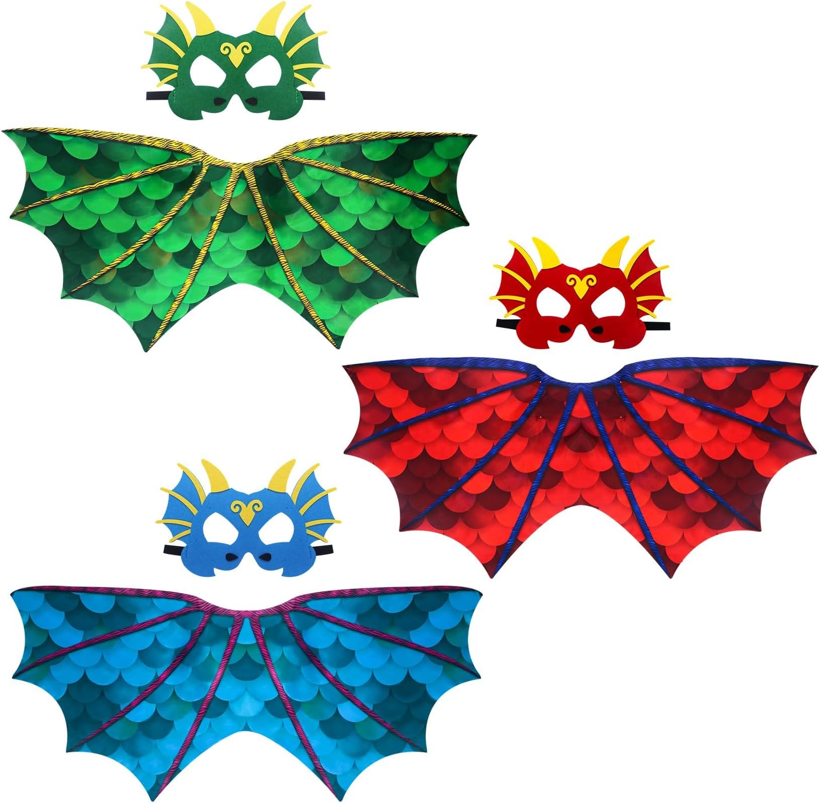 TERRIFI Toddlers Dragon-Wings Dinosaur-Costume, 3 Pcs Dinosaur Dress Up Capes, with Dino Masks, for Boys Girls Birthday Party Favors Toys Gifts