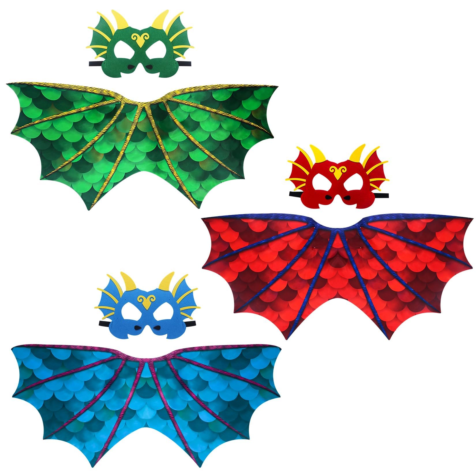 TERRIFI Toddlers Dragon-Wings Dinosaur-Costume, 3 Pcs Dinosaur Dress Up Capes, with Dino Masks, for Boys Girls Birthday Party Favors Toys Gifts