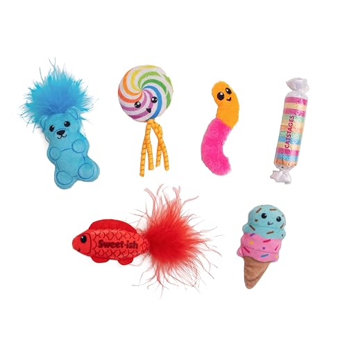 Catstages Kitty Sweet Treats - Juguetes de Peluche para Gatos con Hierba gatera, Paquete de 6