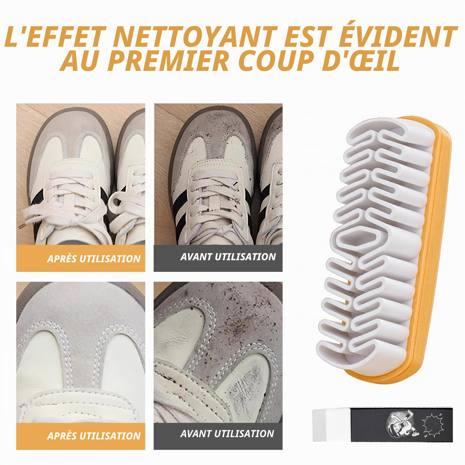 Kit de brosse de chaussures en daim Comprend une brosse et une gomme, kit de nettoyage en daim dépoli multifonctionnel pour l'entretien du cuir, brosse multifonctionnelle dépoli gomme daim chaussure