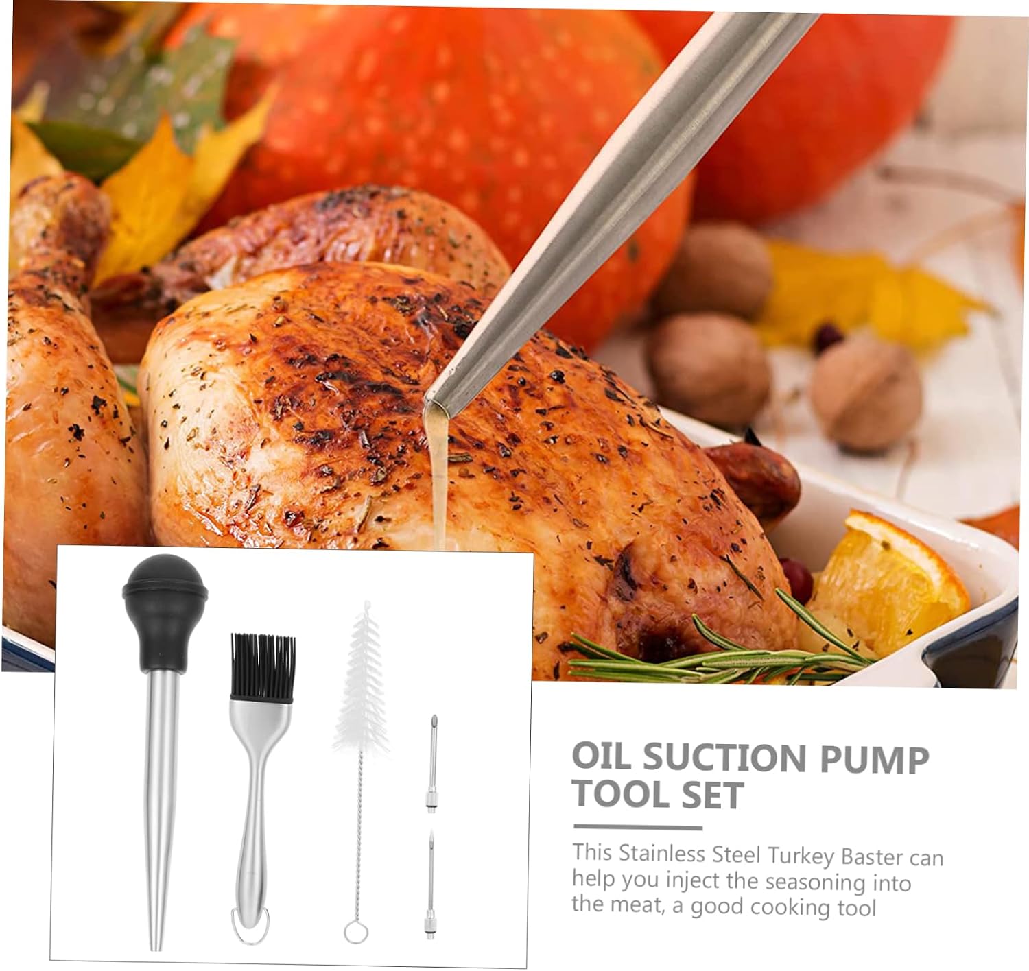 MAGICLULU 1Set Turkey Marinade Injector Kit Stainless Steel Meat Injector with Cleaning Brush for Barbecue and Cooking for Chicken Turkey and More