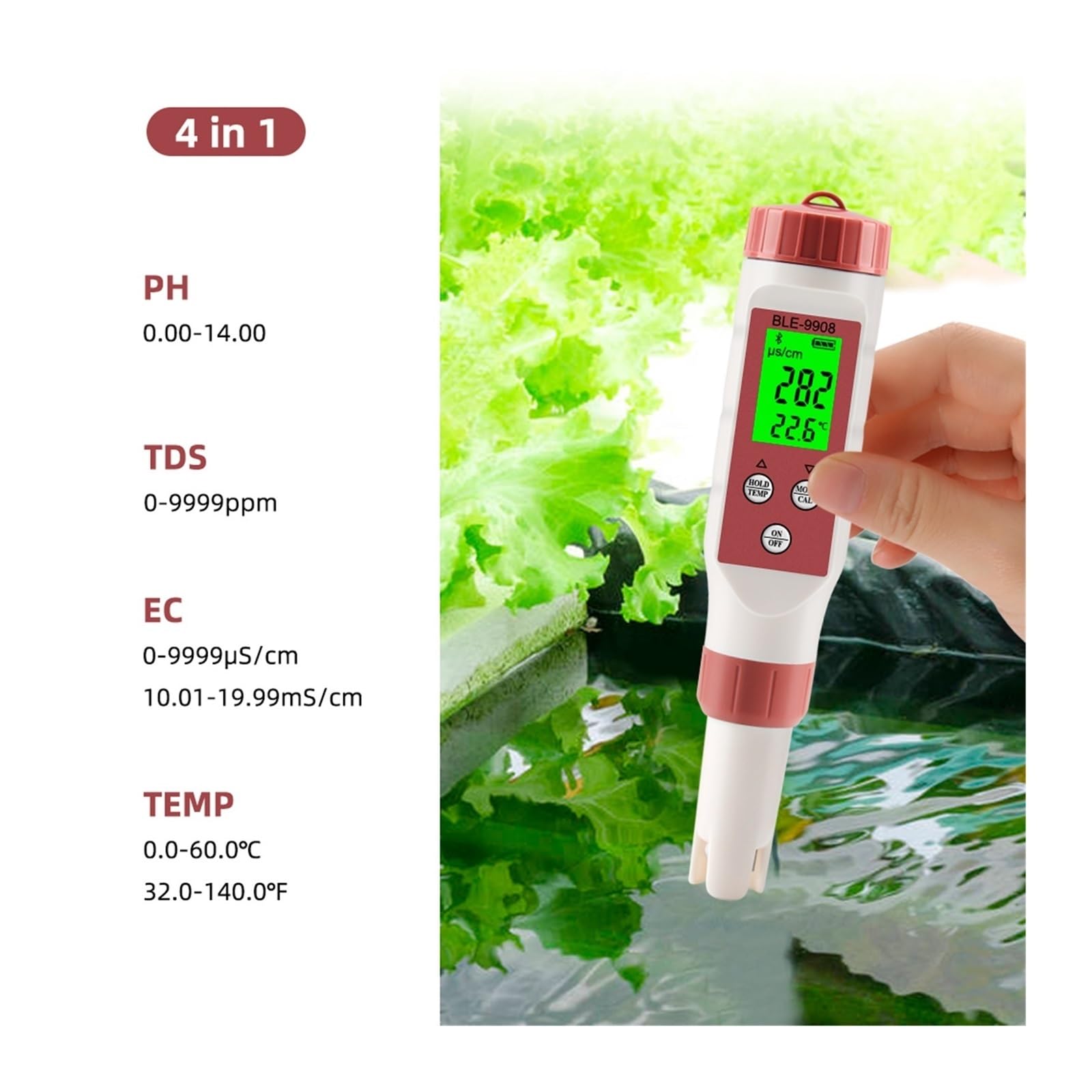 Tester TDS per Acqua, PH EC TDS Temp Salinity Meter Digital Drinking Water Quality Tester Smart Online Monitor App Control for Aquarium Pool Test per Acqua Potabile(PH EC TDS Temp)