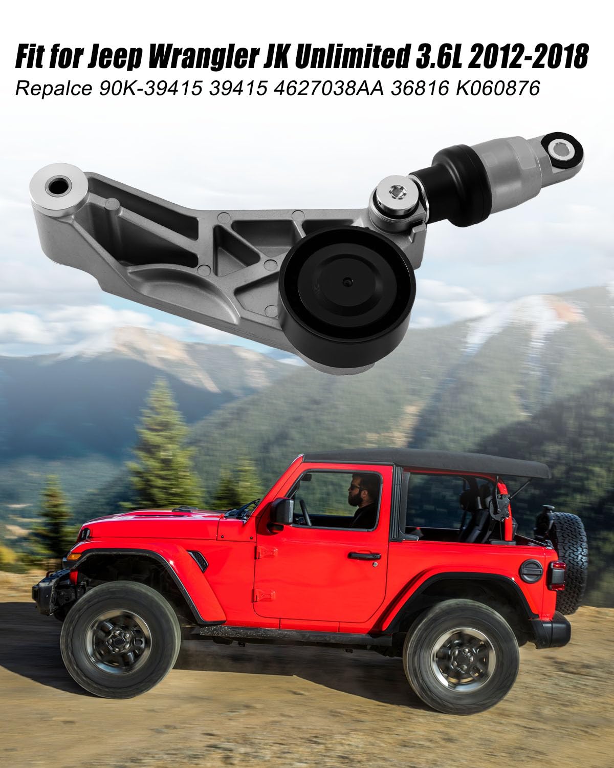 4627038AA Drive Belt Kit with Belt Tensioner, Idler Pulley Fit for Wrangler JK 3.6L 2012 2013 2014 2015 2016 2017 2018 Replace 4627038AA-KIT