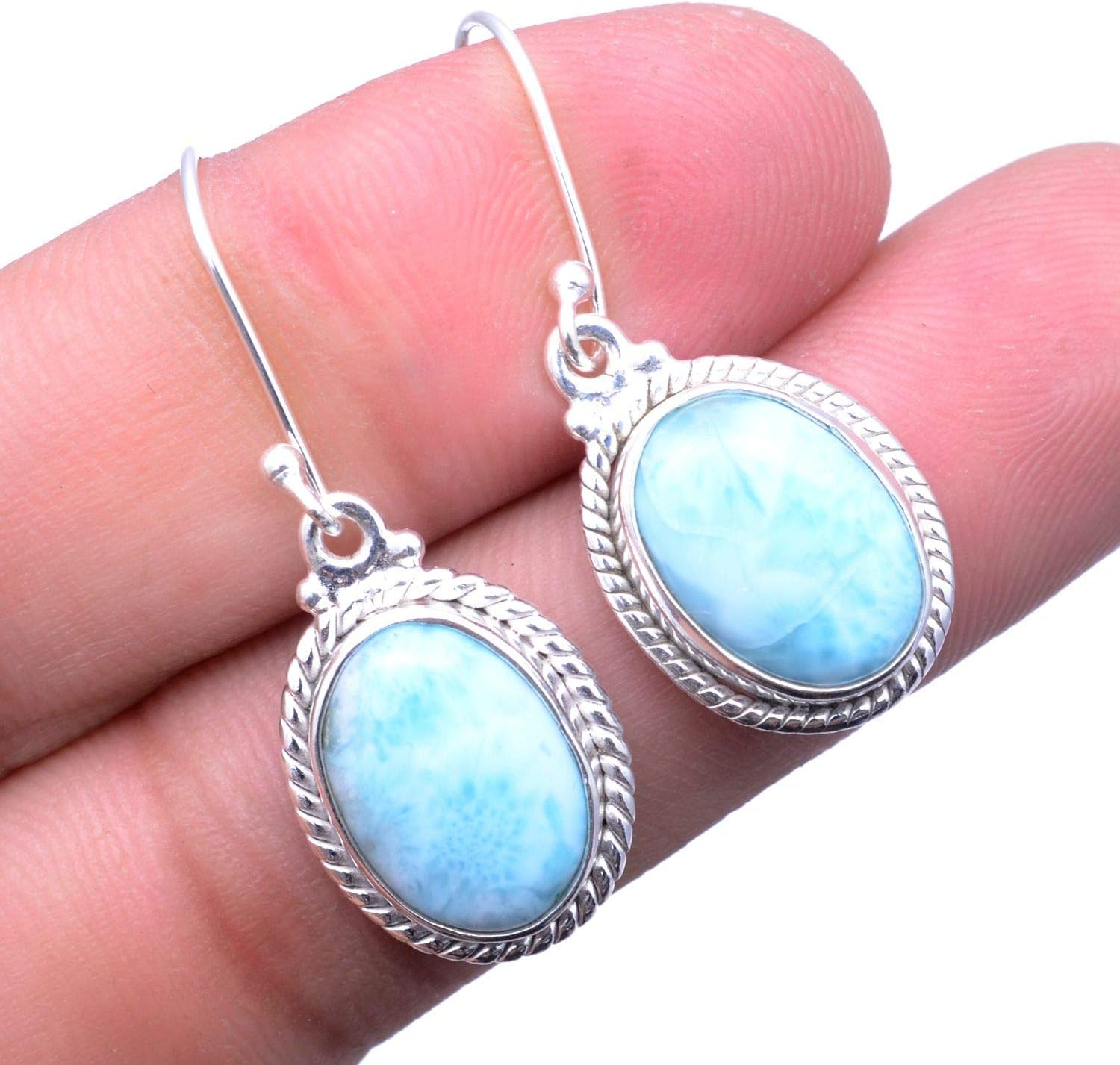 Silver Palace 925 Sterling Silver Natural Larimar Drop Dangle Earrings for Women