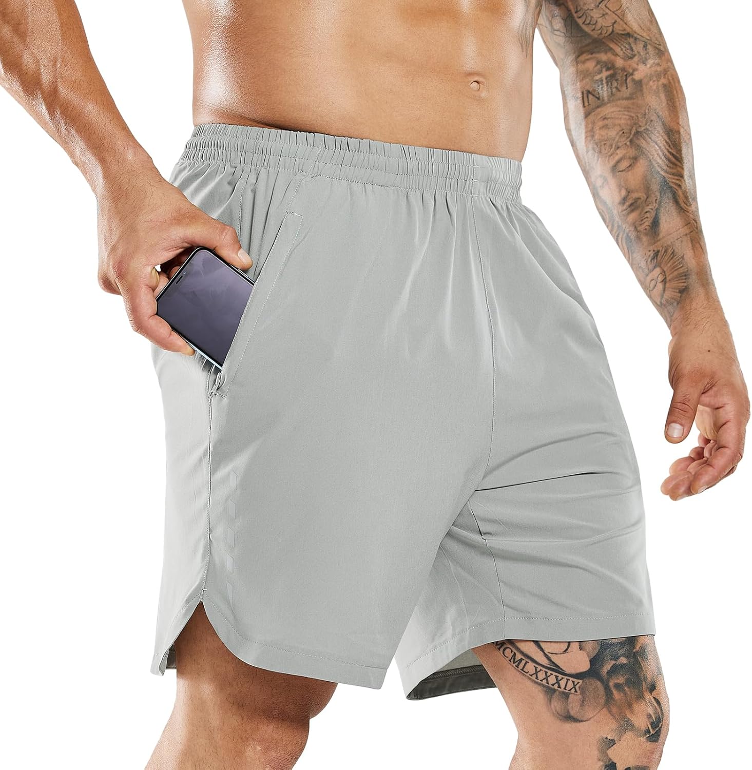 MIER Men's Running Shorts 7" Quick Dry Gym Athletic Workout Shorts with Zipper Pockets